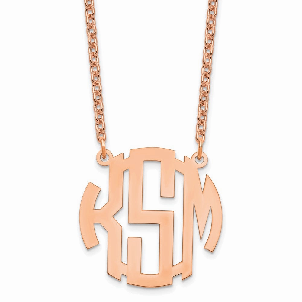 Sterling Silver/Rose-plated Small Round Monogram Necklace
