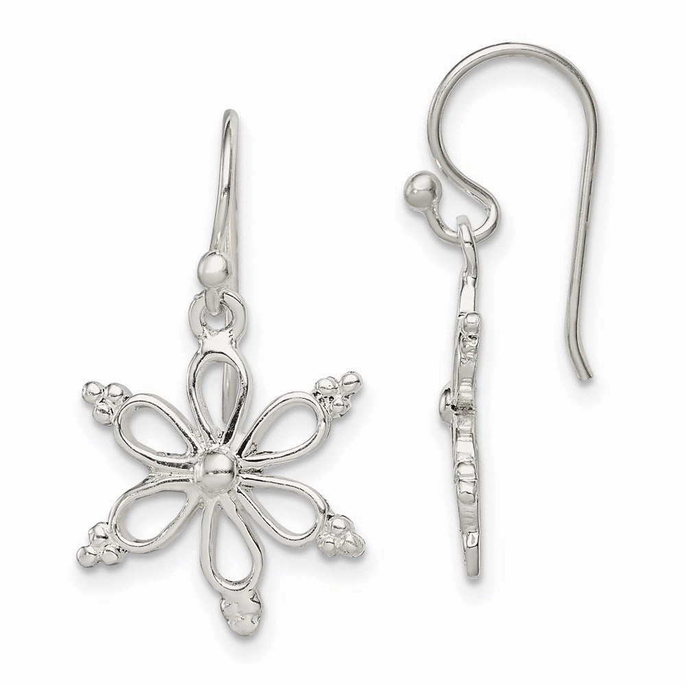 Sterling Silver Snowflake Shepherd Hook Dangle Earrings