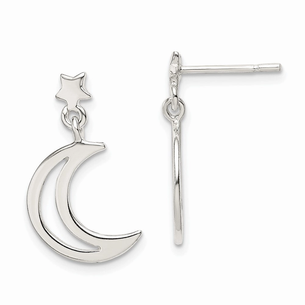Sterling Silver Star and Moon Dangle Earrings