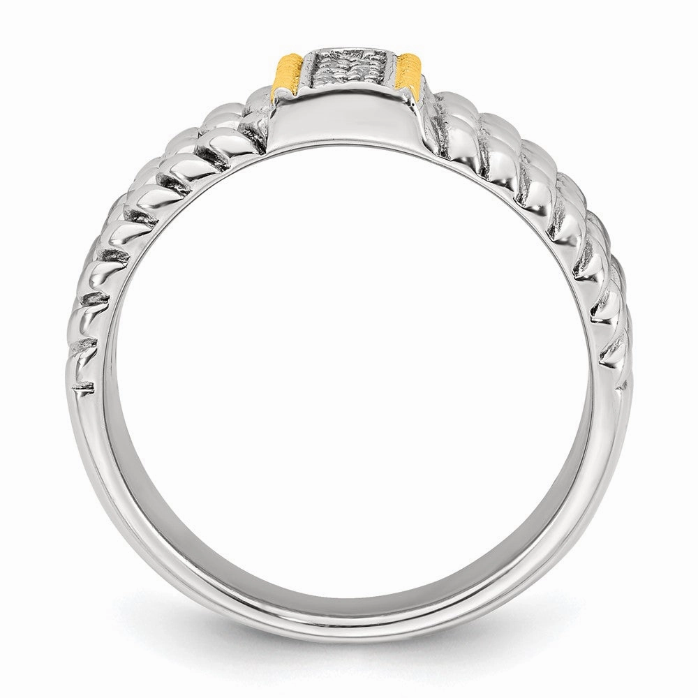 Sterling Silver with 14k Accent Antiqued Polished CZ Triple Twisted Ring