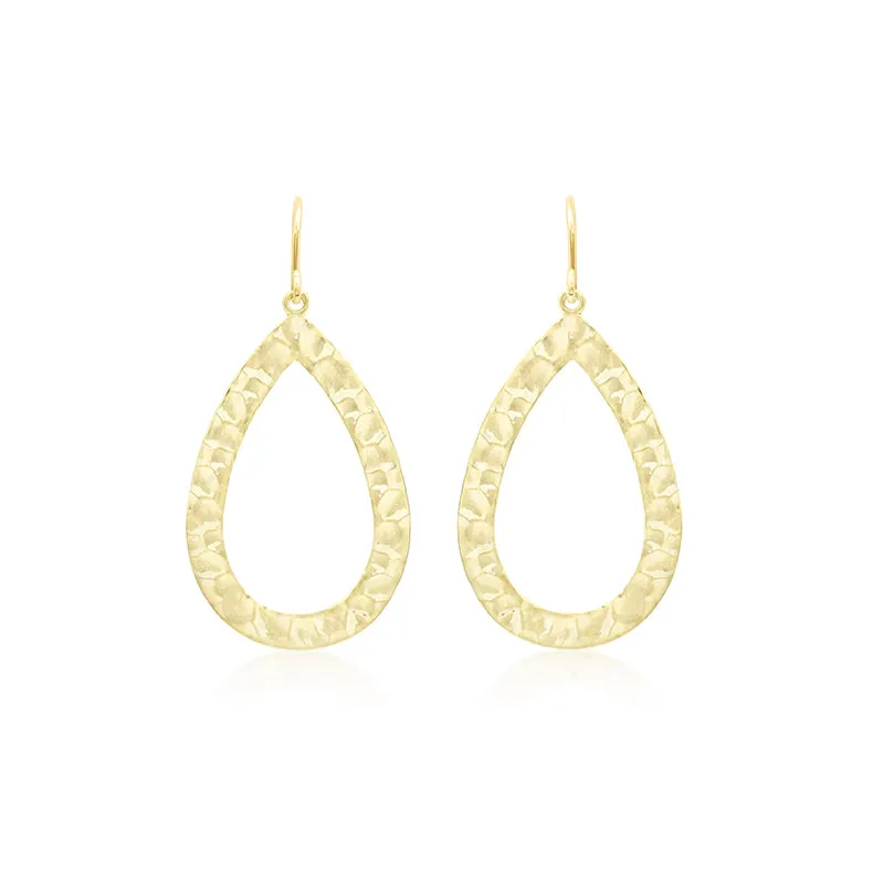 Thin Hammered Open Teardrop Earrings