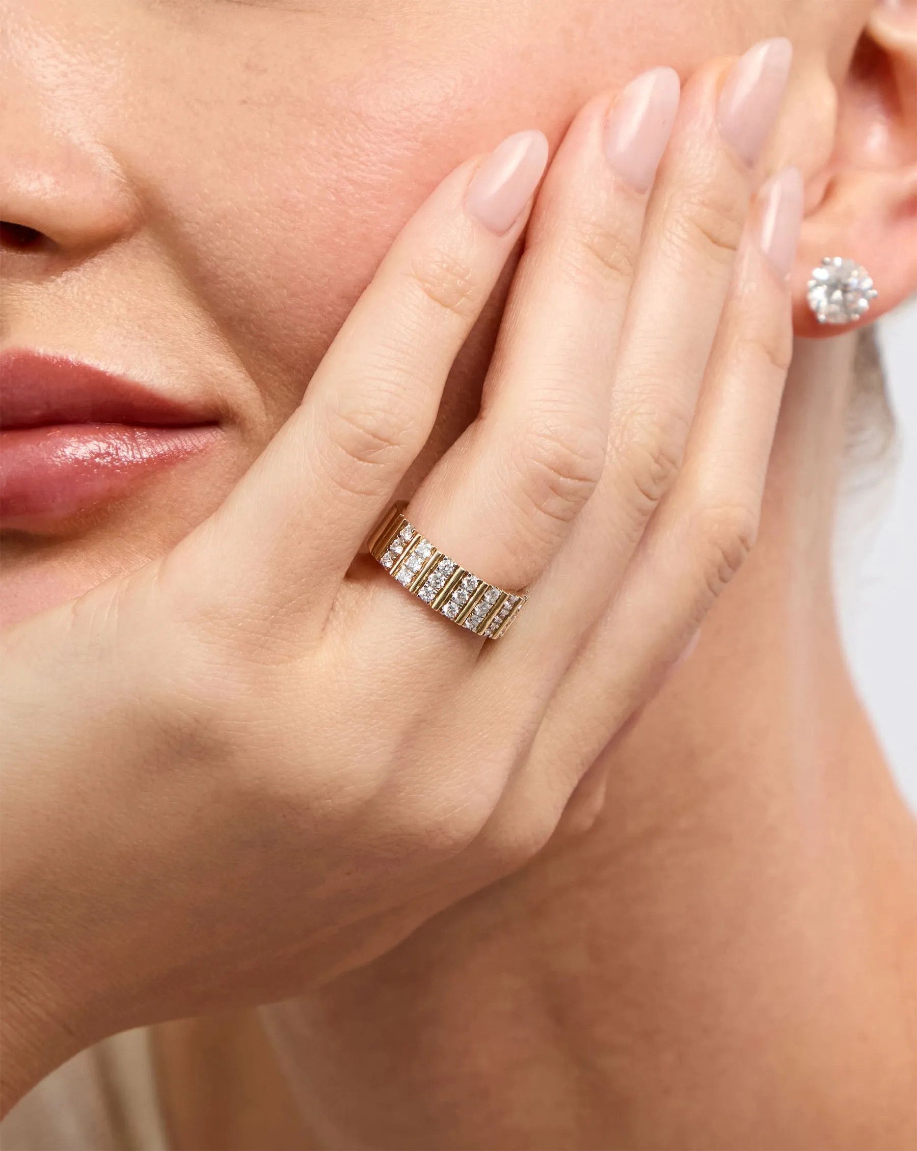 Three Row Fluted Diamond Ring