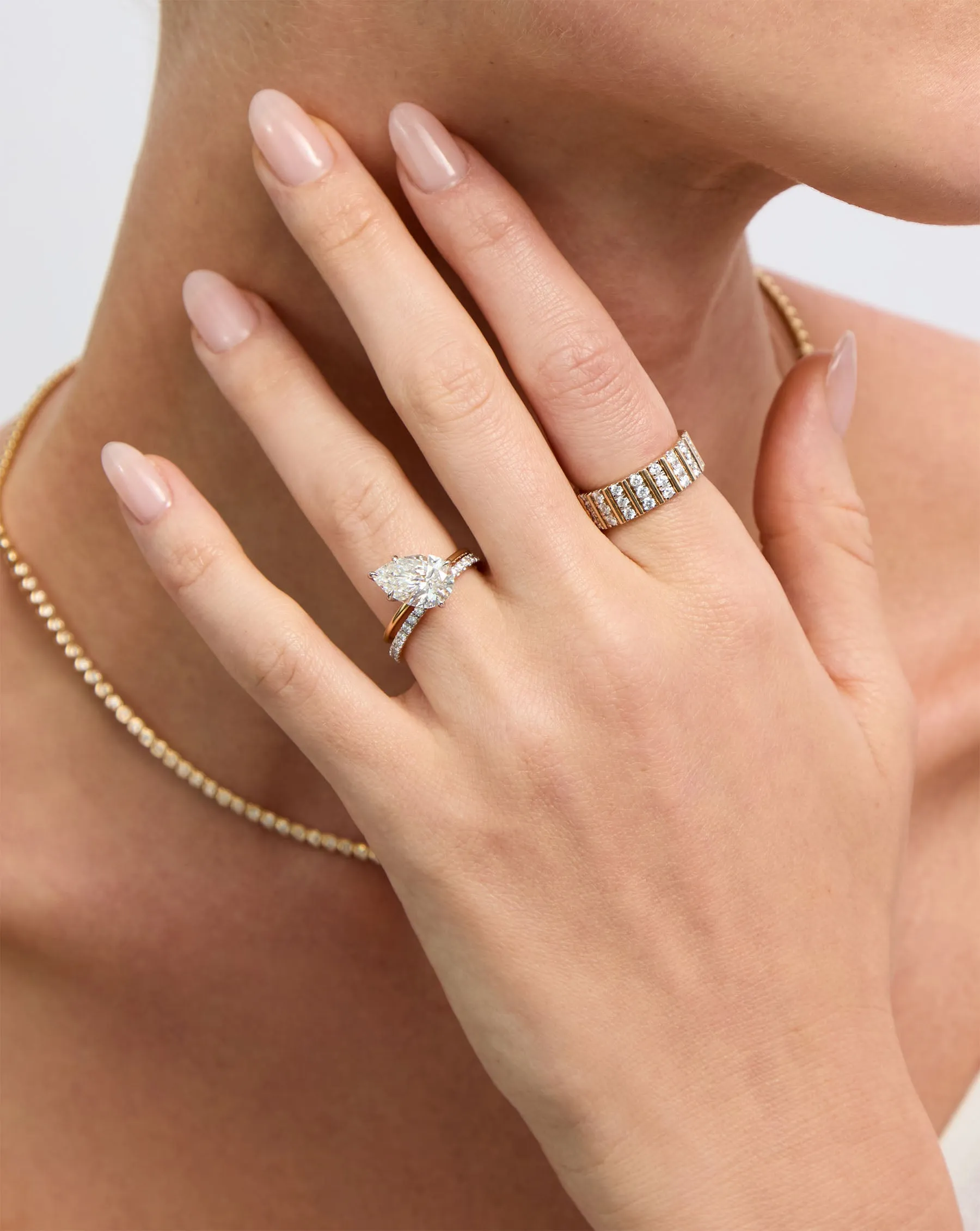 Three Row Fluted Diamond Ring