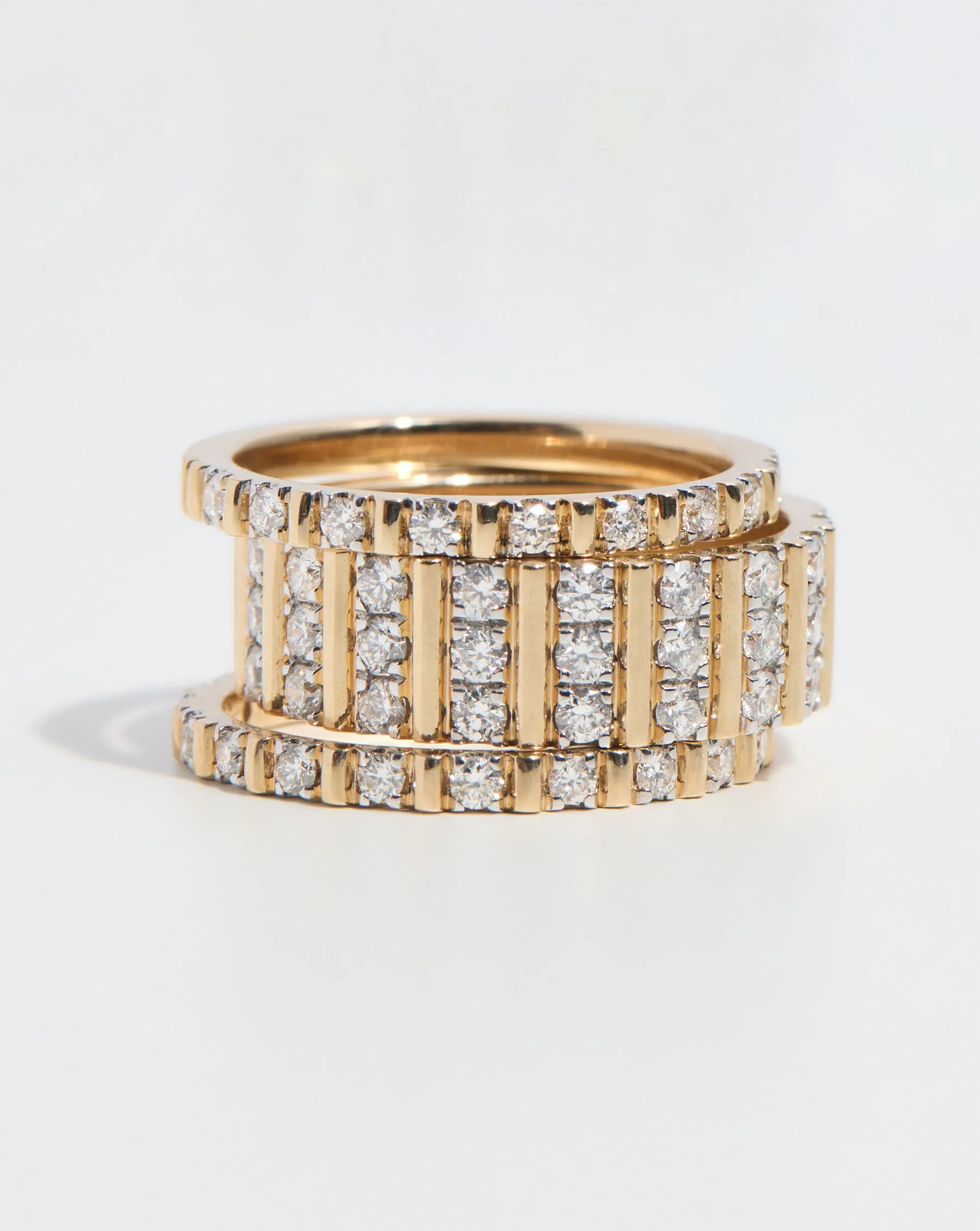 Three Row Fluted Diamond Ring