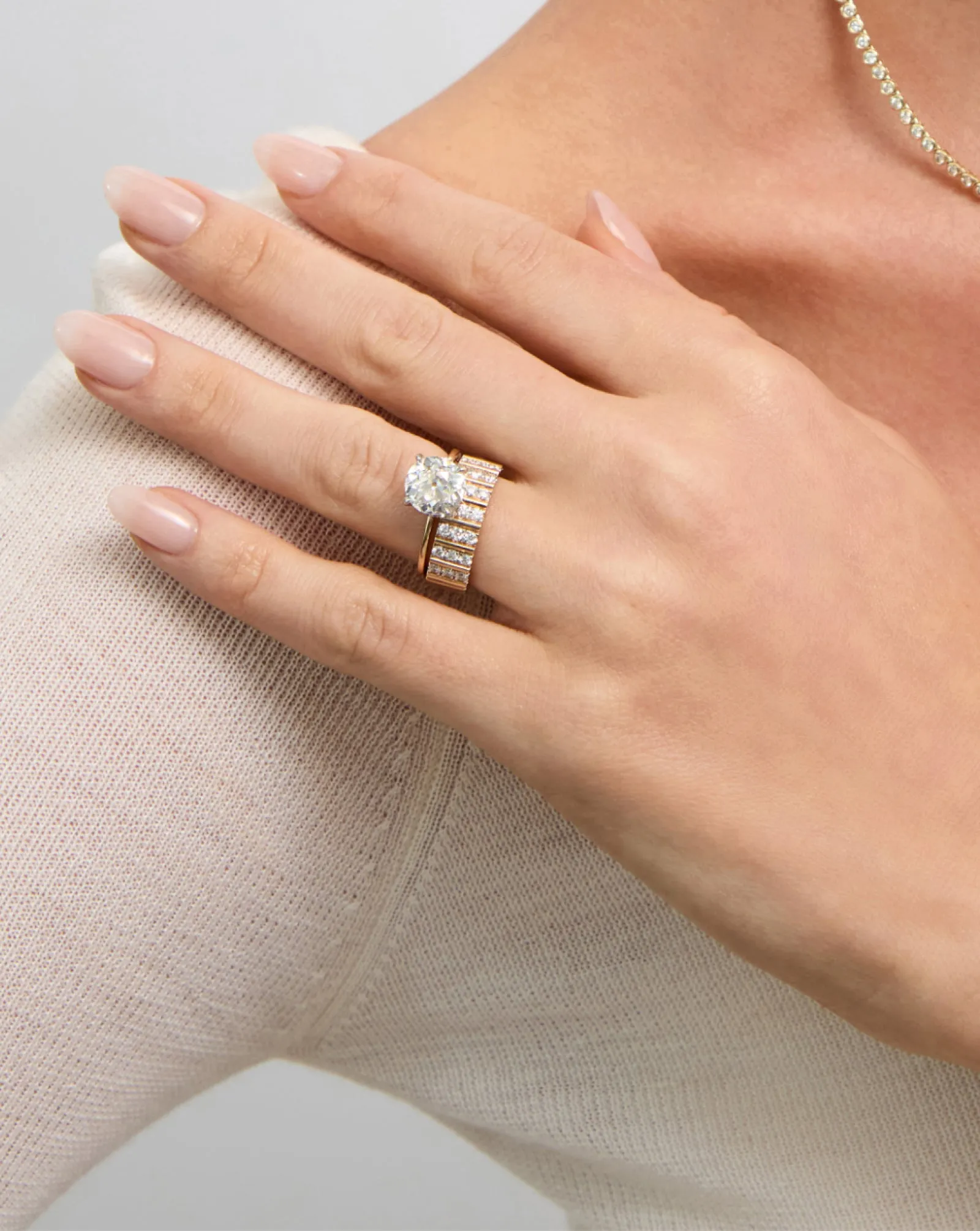 Three Row Fluted Diamond Ring