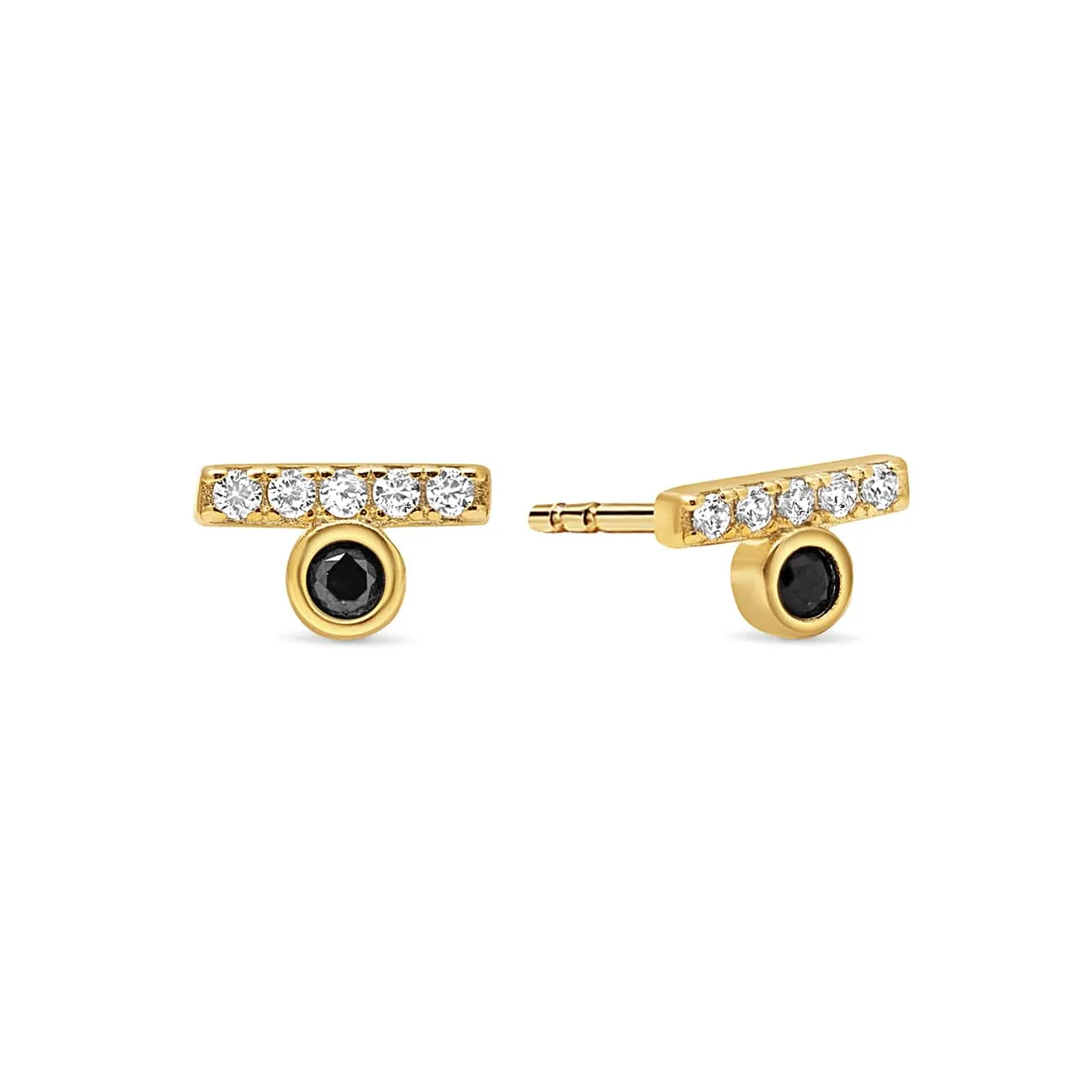 Tiny Bar and Gemstone Bar Studs Onyx
