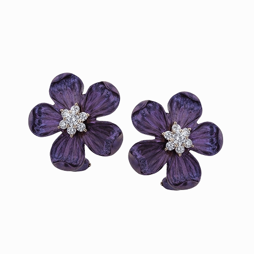 Titanium Flower Stud Earrings in 18k Gold with Diamonds LE4723 WHITE 18K X ROSE