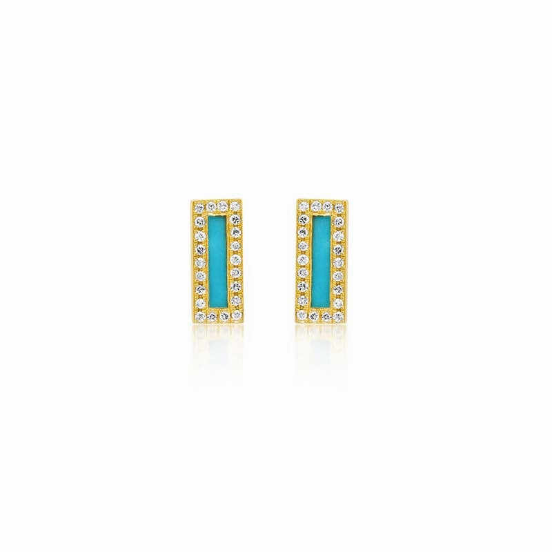 Turquoise Inlay Bar Studs with Diamonds