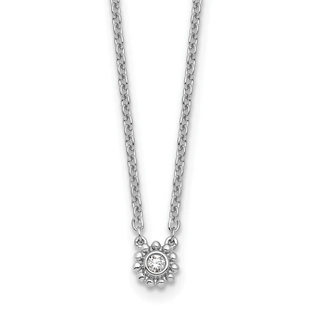White Ice Sterling Silver Rhodium-plated 18 inch Beaded Circle with Diamond Necklace plus 2 inch Extender