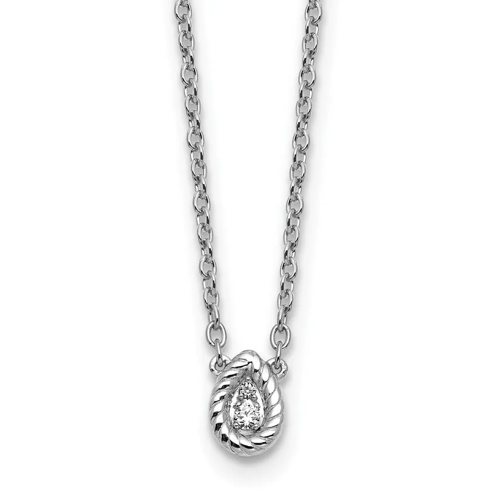 White Ice Sterling Silver Rhodium-plated 18in Diamond Twisted Teardrop Necklace plus 2in extender