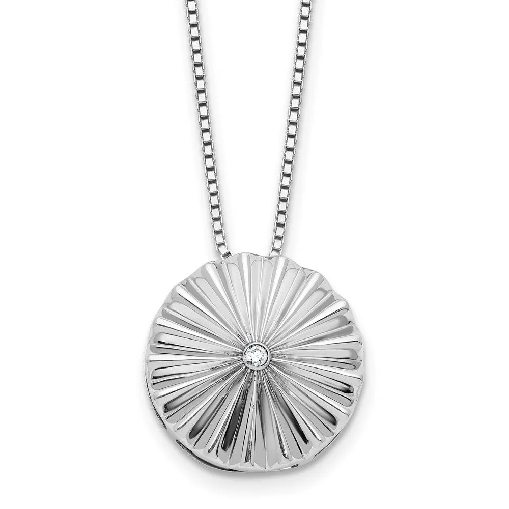 White Ice Sterling Silver Rhodium-plated Fanned Circle with a Diamond 18 inch Necklace plus 2 inch Extender