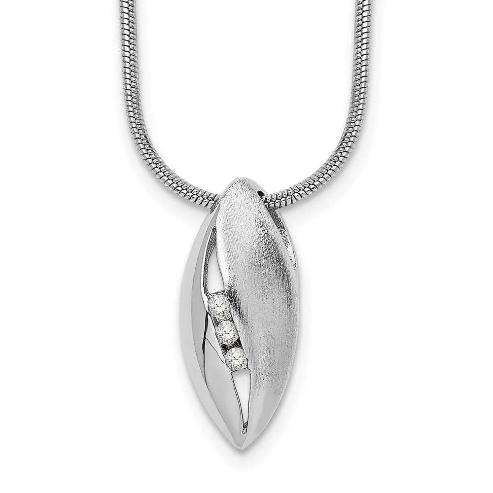 White Ice Sterling Silver Rhodium-plated Satin and Polished 18 Inch Diamond Necklace with 2 Inch Extender