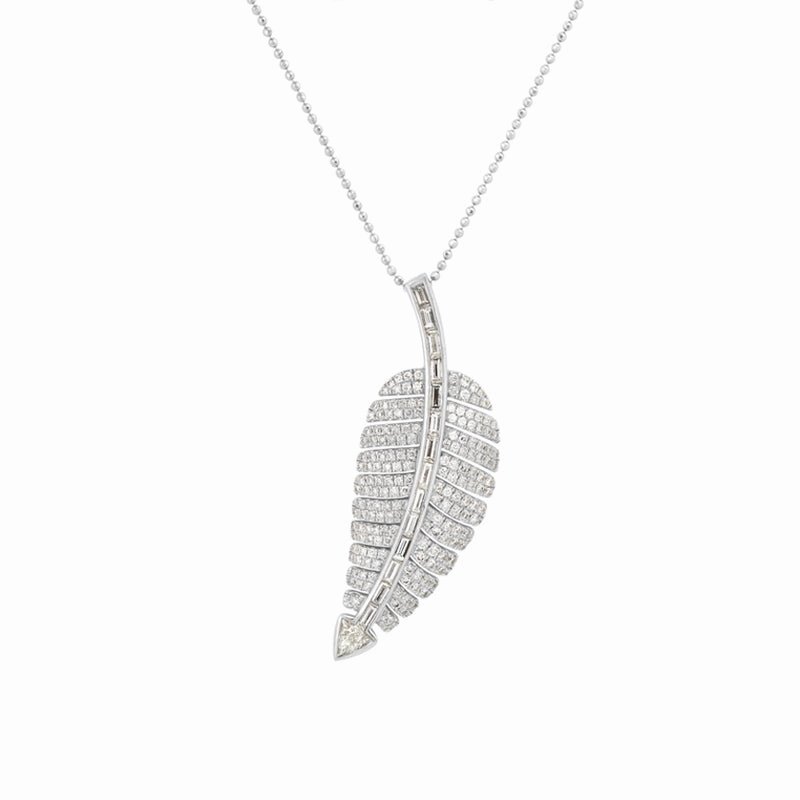 White Gold Diamond Anniversary Leaf Necklace