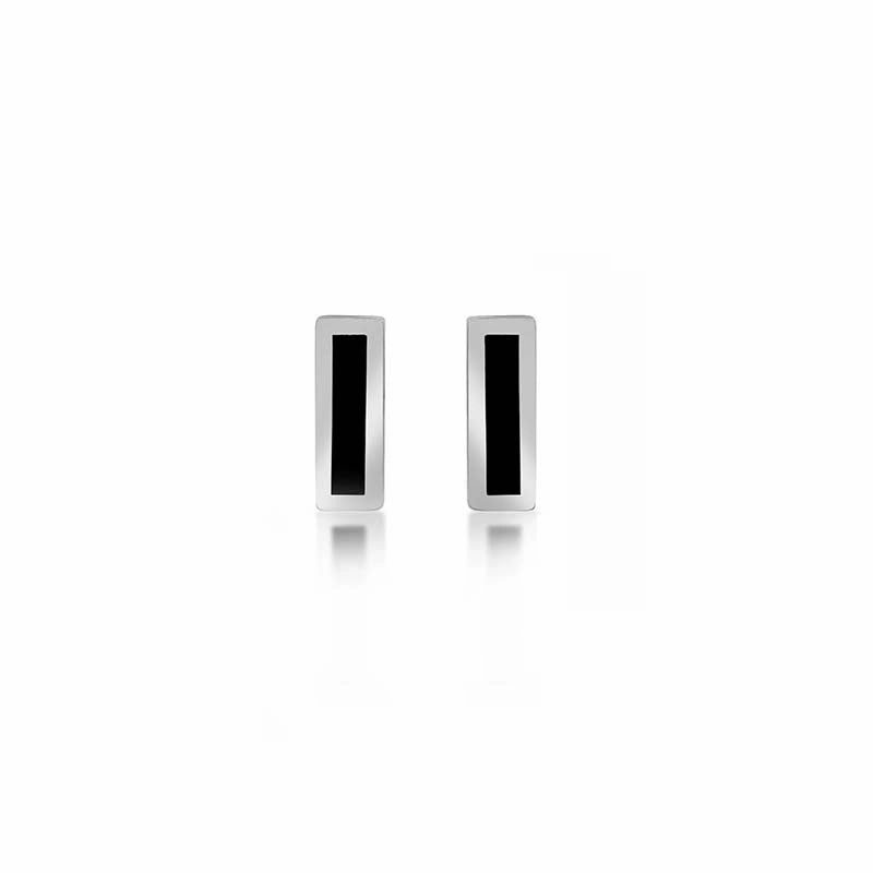 White Gold Onyx Inlay Bar Studs