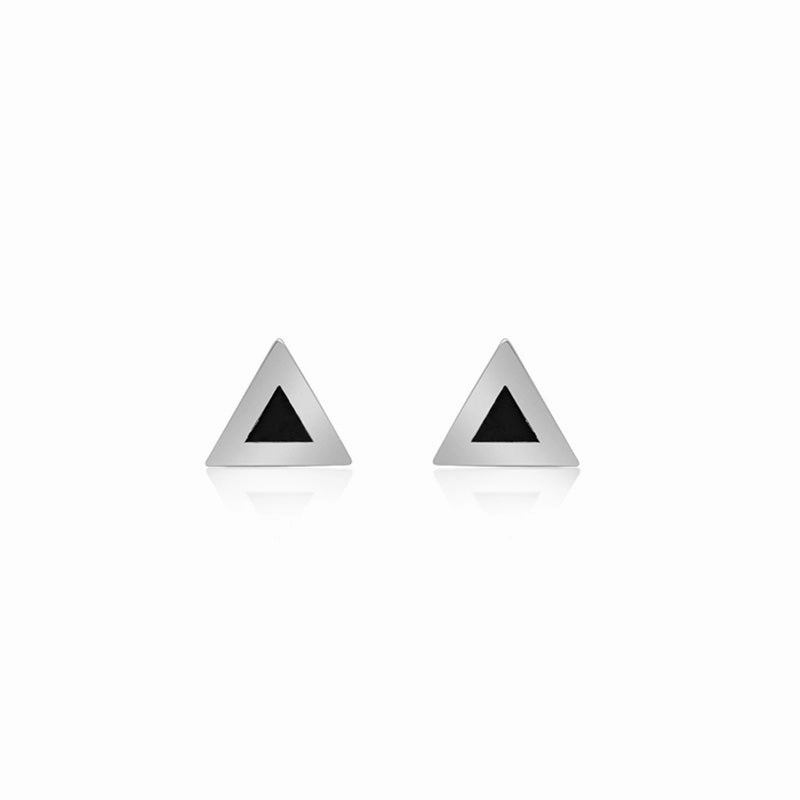 White Gold Onyx Inlay Triangle Studs