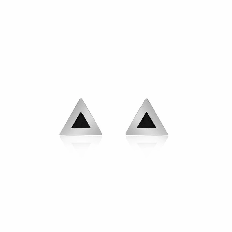 White Gold Onyx Inlay Triangle Studs