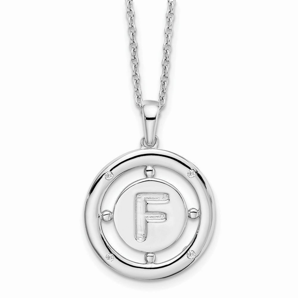White Ice Sterling Silver Rhodium-plated 18 Inch Diamond Letter F Initial Necklace with 2 Inch Extender