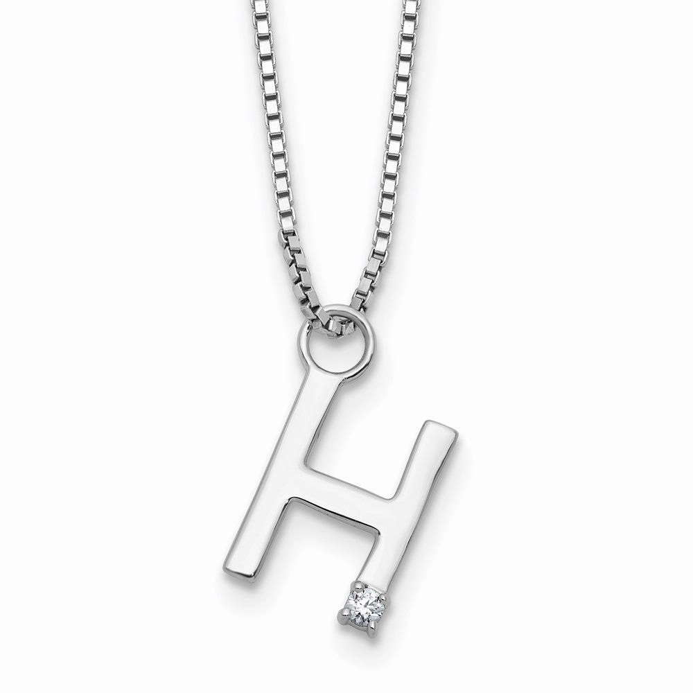 White Ice Sterling Silver Rhodium-plated 18 inch Diamond Letter H Initial Necklace plus 2 inch Extender