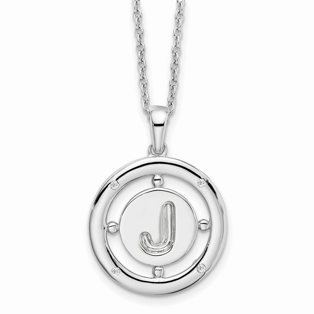 White Ice Sterling Silver Rhodium-plated 18 Inch Diamond Letter J Initial Necklace with 2 Inch Extender