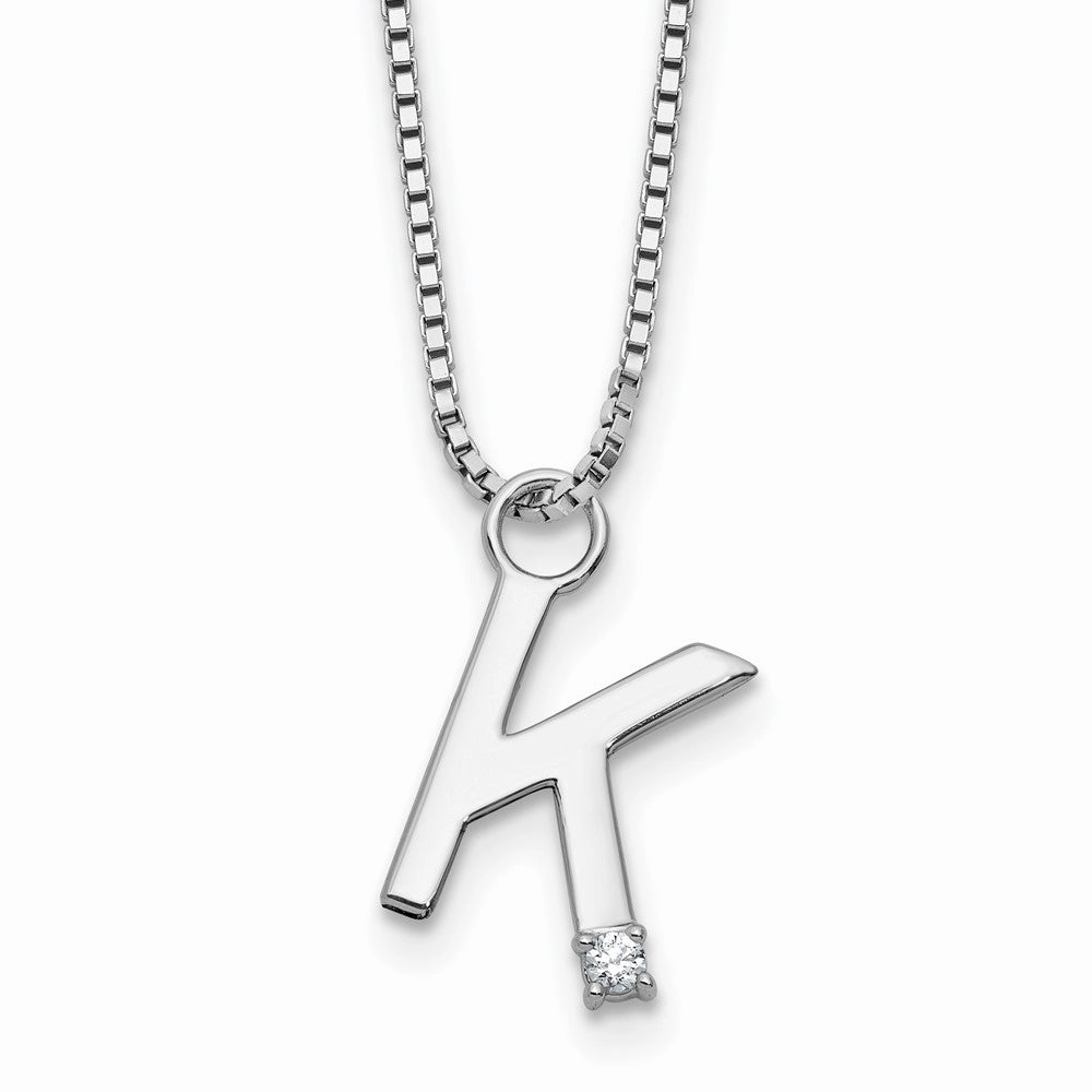 White Ice Sterling Silver Rhodium-plated 18 inch Diamond Letter K Initial Necklace plus 2 inch Extender