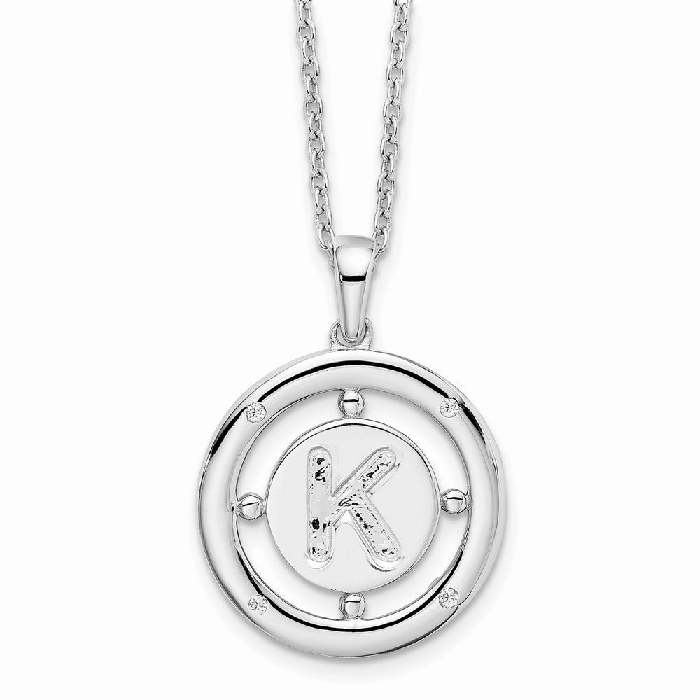 White Ice Sterling Silver Rhodium-plated 18 Inch Diamond Letter K Initial Necklace with 2 Inch Extender