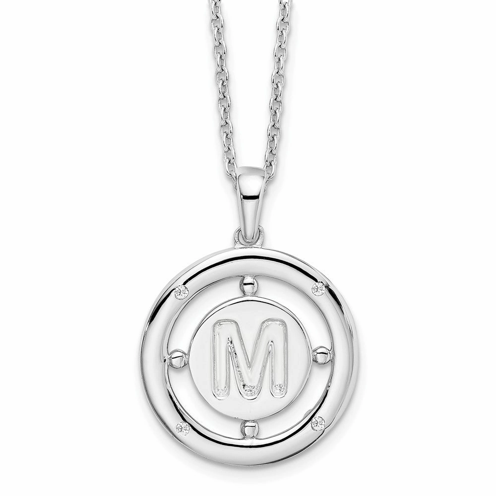 White Ice Sterling Silver Rhodium-plated 18 Inch Diamond Letter M Initial Necklace with 2 Inch Extender
