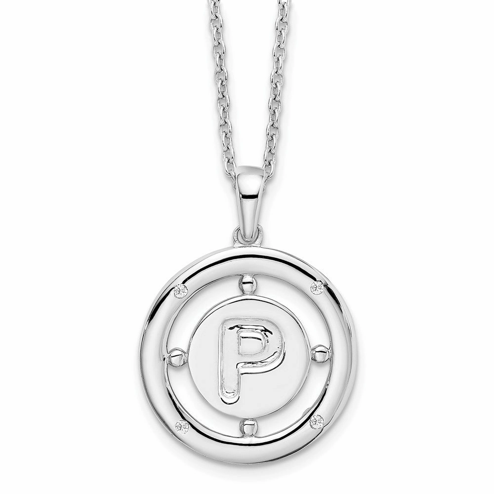 White Ice Sterling Silver Rhodium-plated 18 Inch Diamond Letter P Initial Necklace with 2 Inch Extender