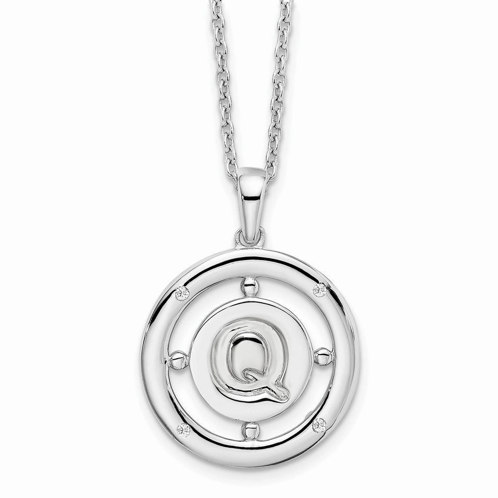 White Ice Sterling Silver Rhodium-plated 18 Inch Diamond Letter Q Initial Necklace with 2 Inch Extender
