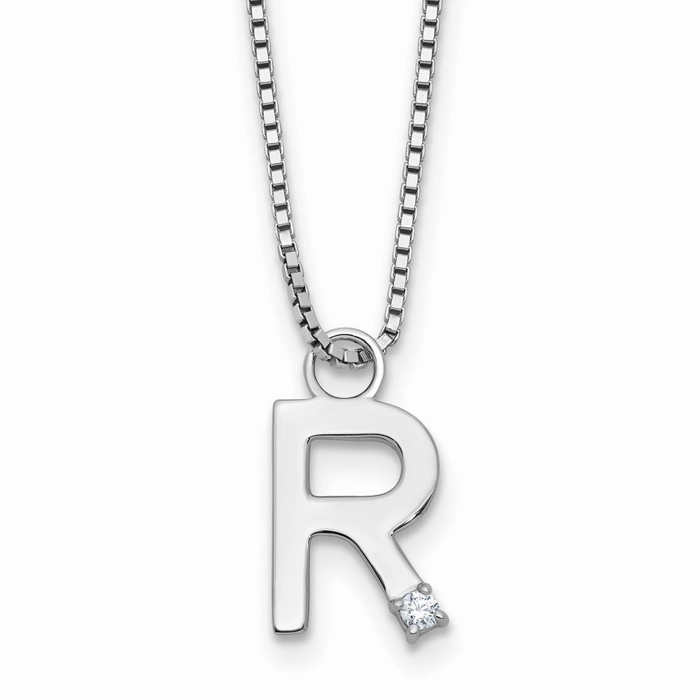 White Ice Sterling Silver Rhodium-plated 18 inch Diamond Letter R Initial Necklace plus 2 inch Extender