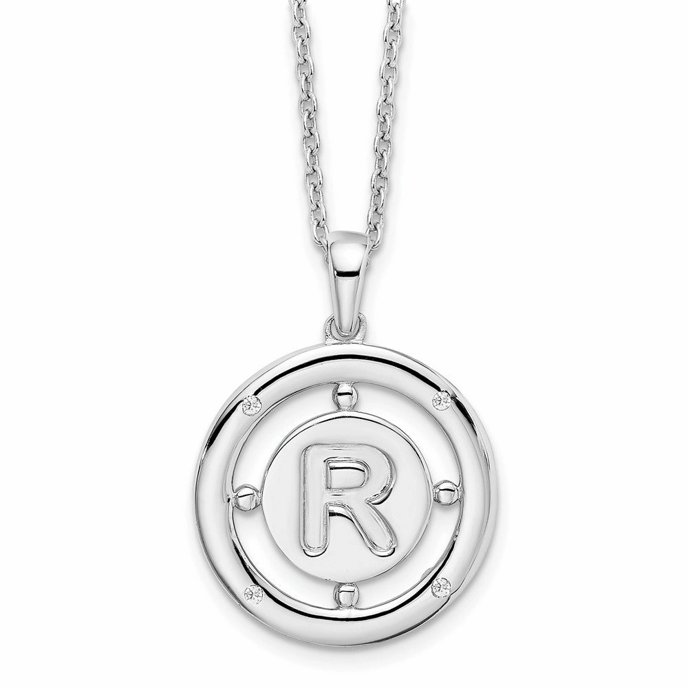 White Ice Sterling Silver Rhodium-plated 18 Inch Diamond Letter R Initial Necklace with 2 Inch Extender