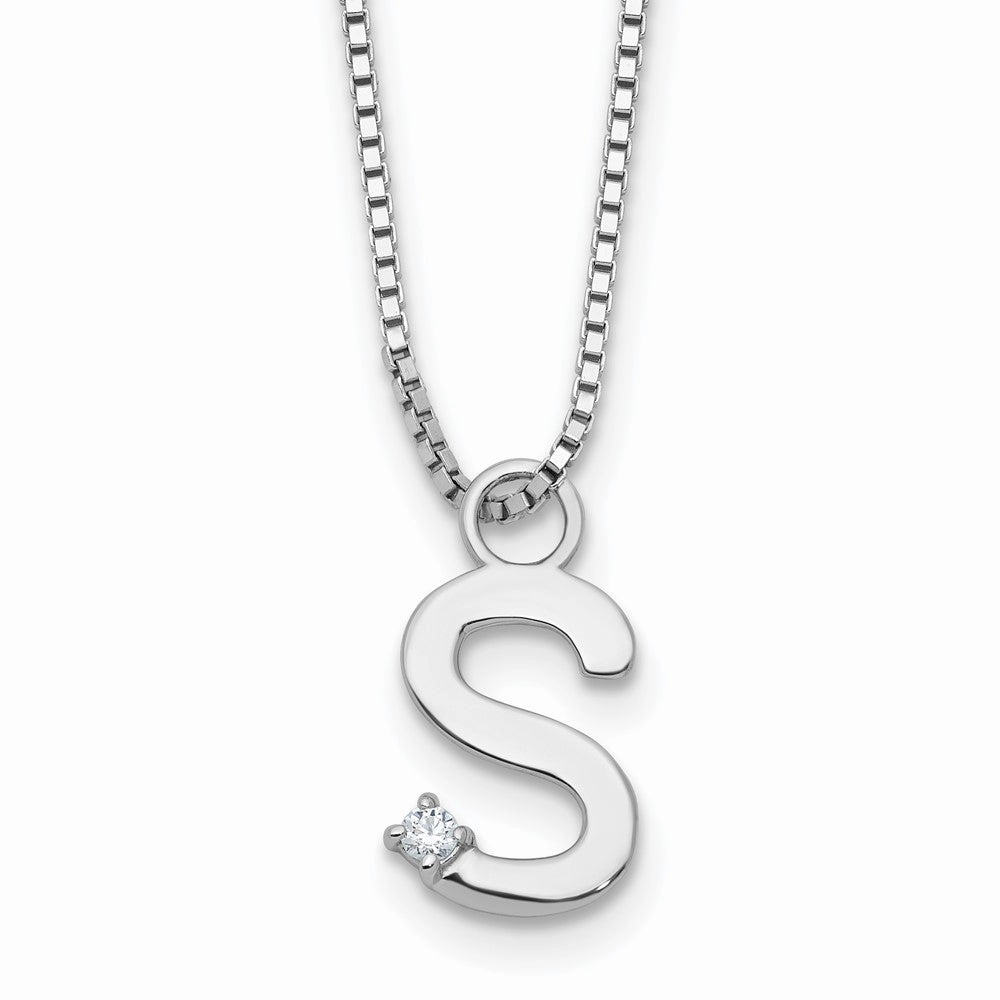 White Ice Sterling Silver Rhodium-plated 18 inch Diamond Letter S Initial Necklace plus 2 inch Extender
