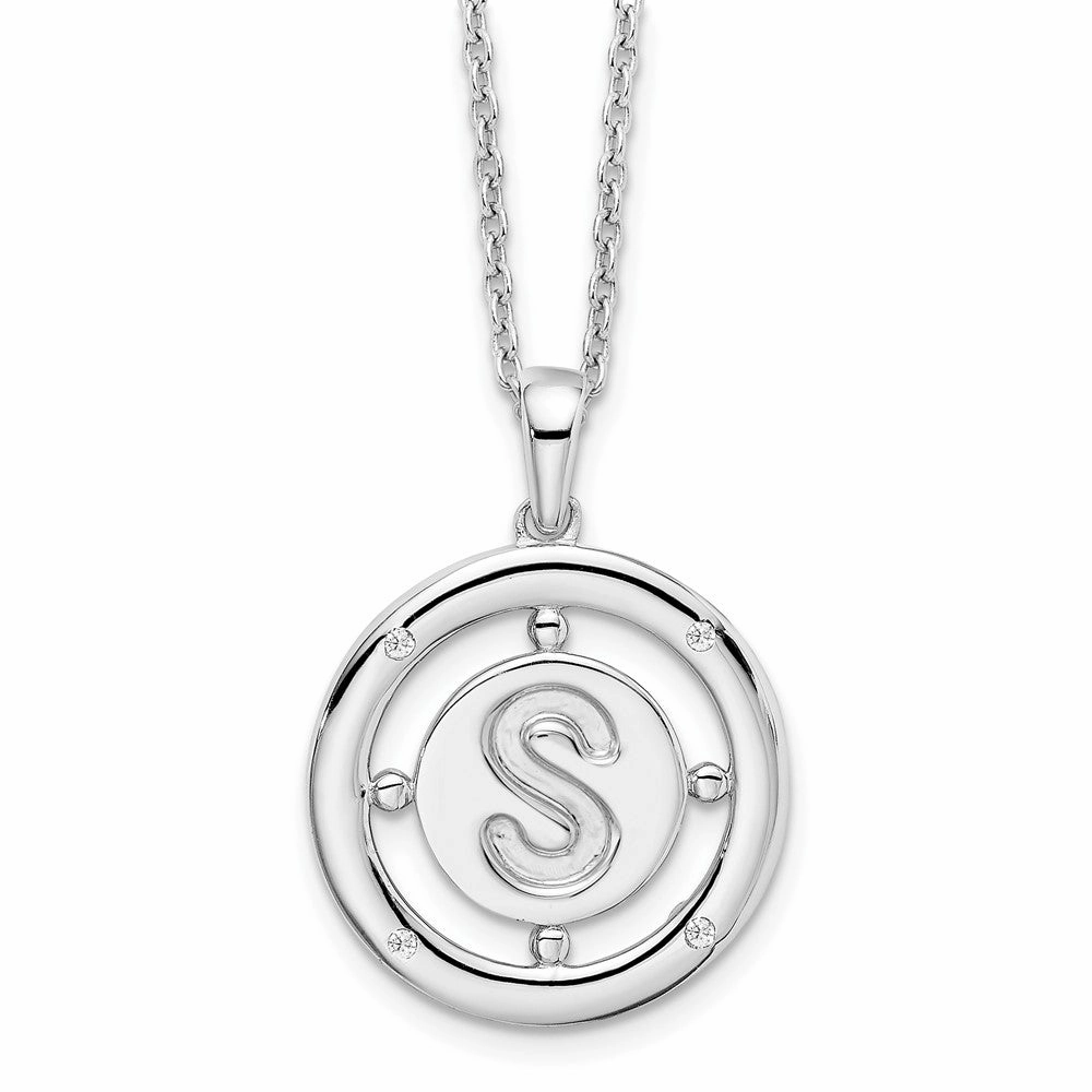 White Ice Sterling Silver Rhodium-plated 18 Inch Diamond Letter S Initial Necklace with 2 Inch Extender