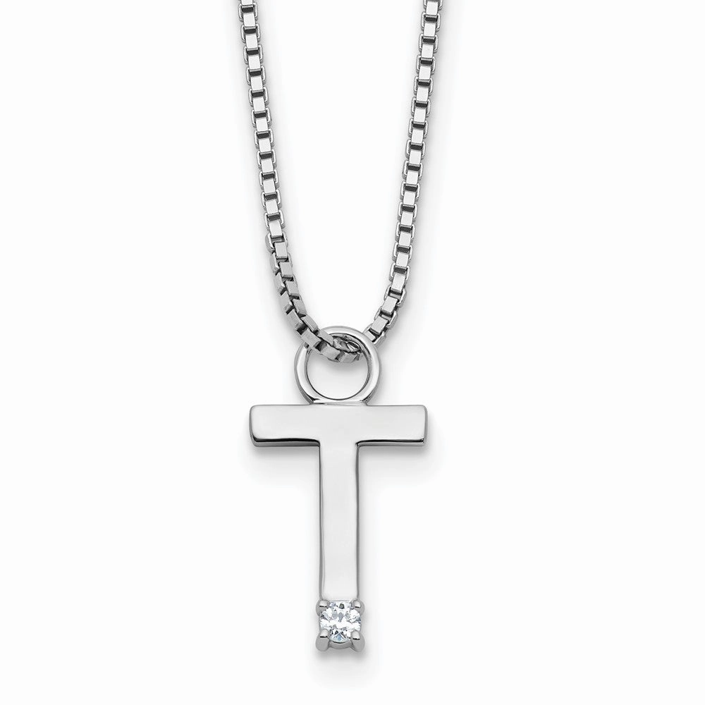 White Ice Sterling Silver Rhodium-plated 18 inch Diamond Letter T Initial Neckalce plus 2 inch Extender