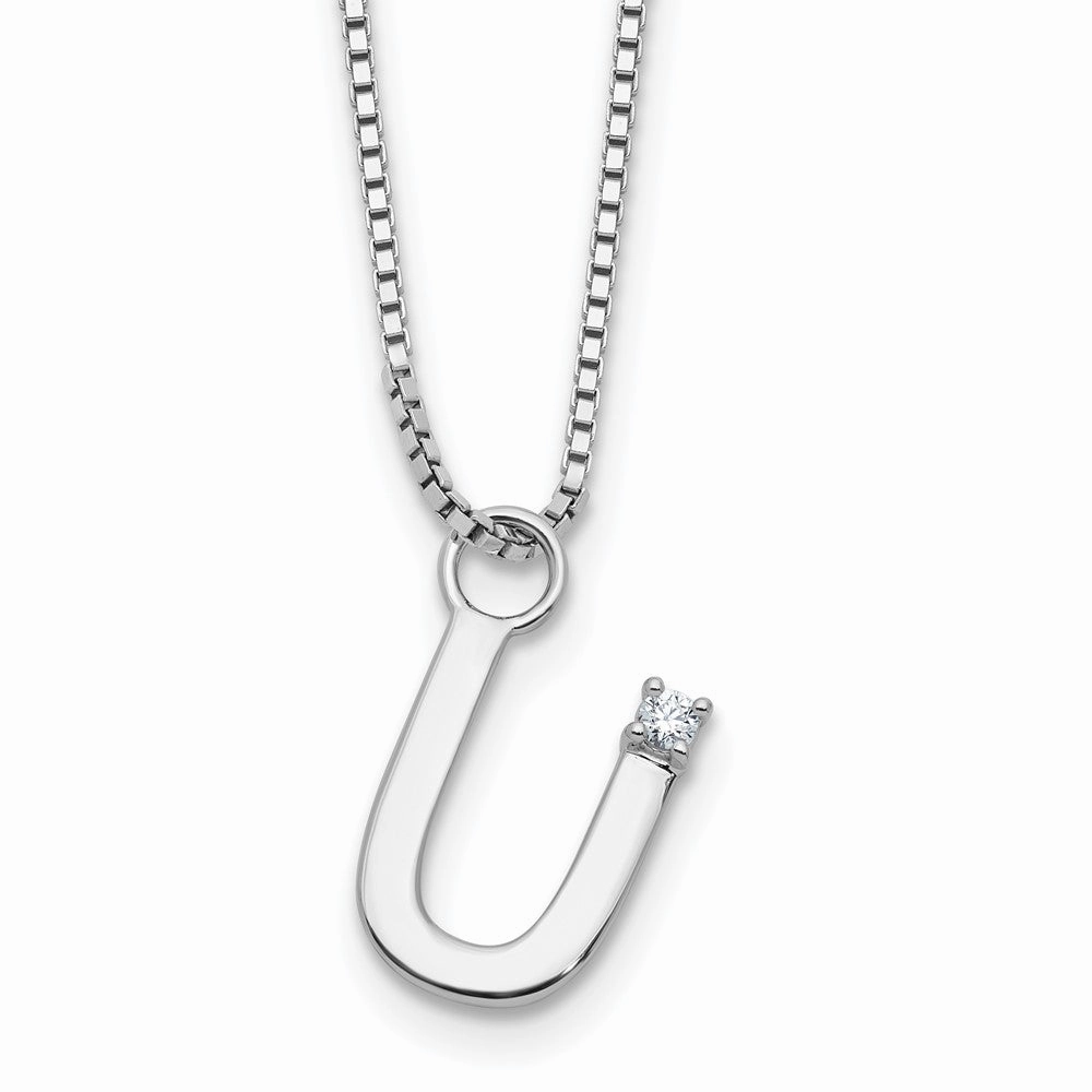 White Ice Sterling Silver Rhodium-plated 18 inch Diamond Letter U Initial Necklace plus 2 inch Extender