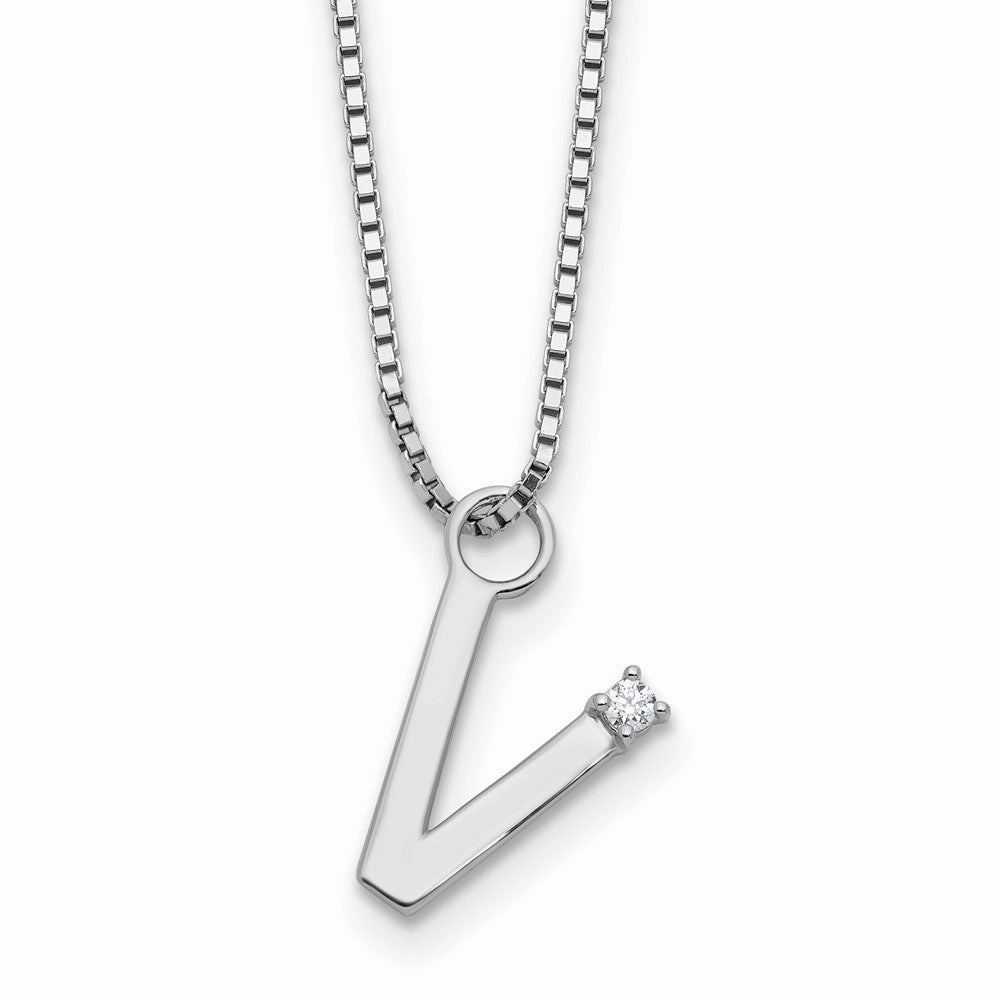 White Ice Sterling Silver Rhodium-plated 18 inch Diamond Letter V Initial Necklace plus 2 inch Extender