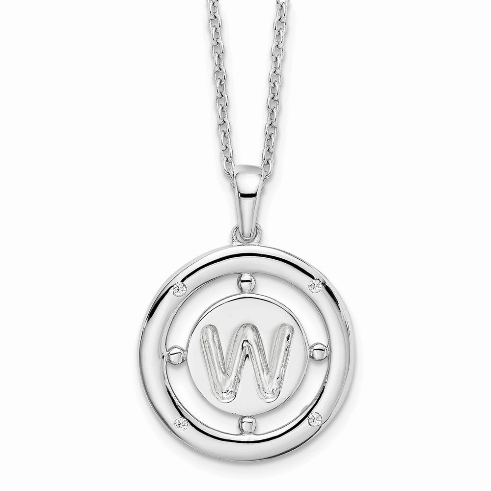 White Ice Sterling Silver Rhodium-plated 18 Inch Diamond Letter W Initial Necklace with 2 Inch Extender