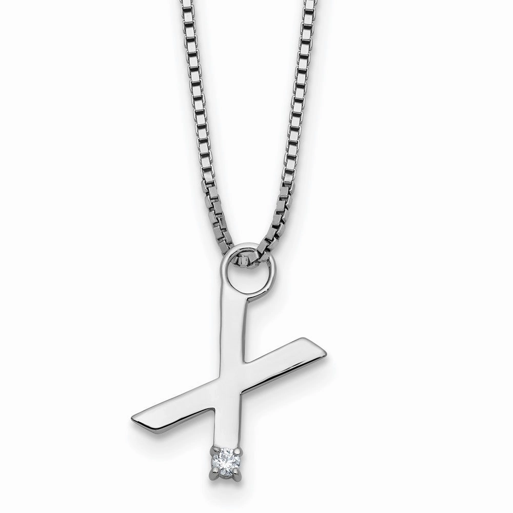 White Ice Sterling Silver Rhodium-plated 18 inch Diamond Letter X Initial Necklace plus 2 inch Extender