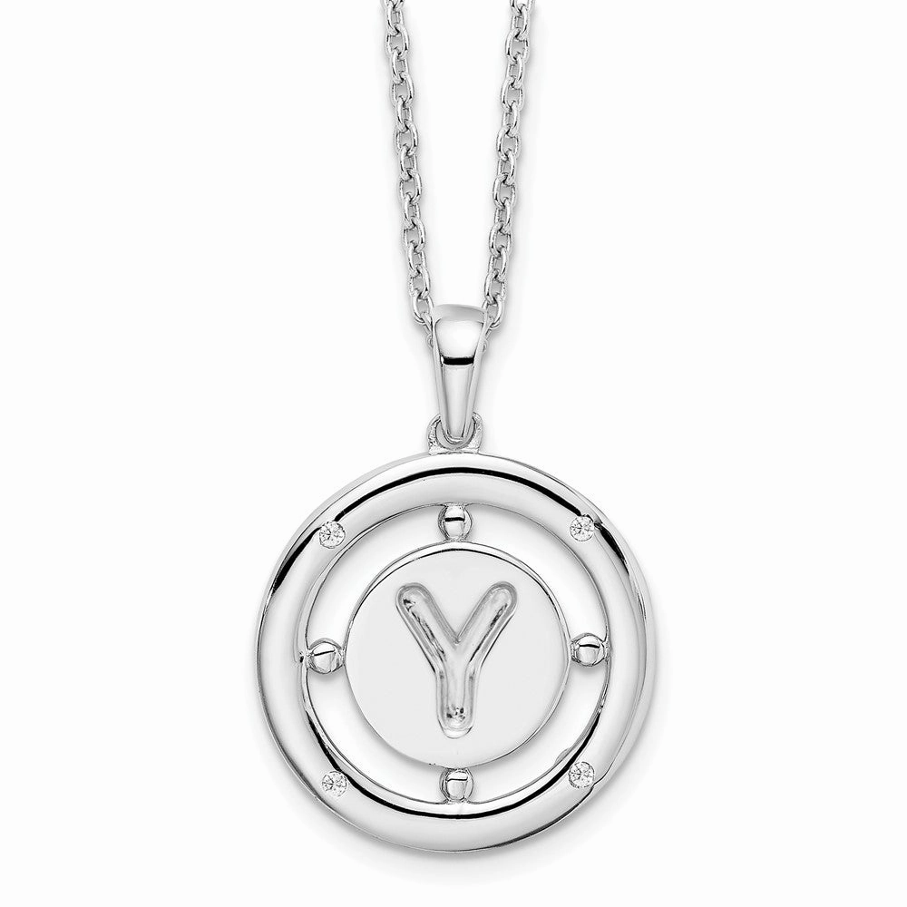 White Ice Sterling Silver Rhodium-plated 18 Inch Diamond Letter Y Initial Necklace with 2 Inch Extender