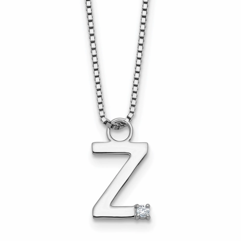 White Ice Sterling Silver Rhodium-plated 18 inch Diamond Letter Z Initial Necklace plus 2 inch Extender