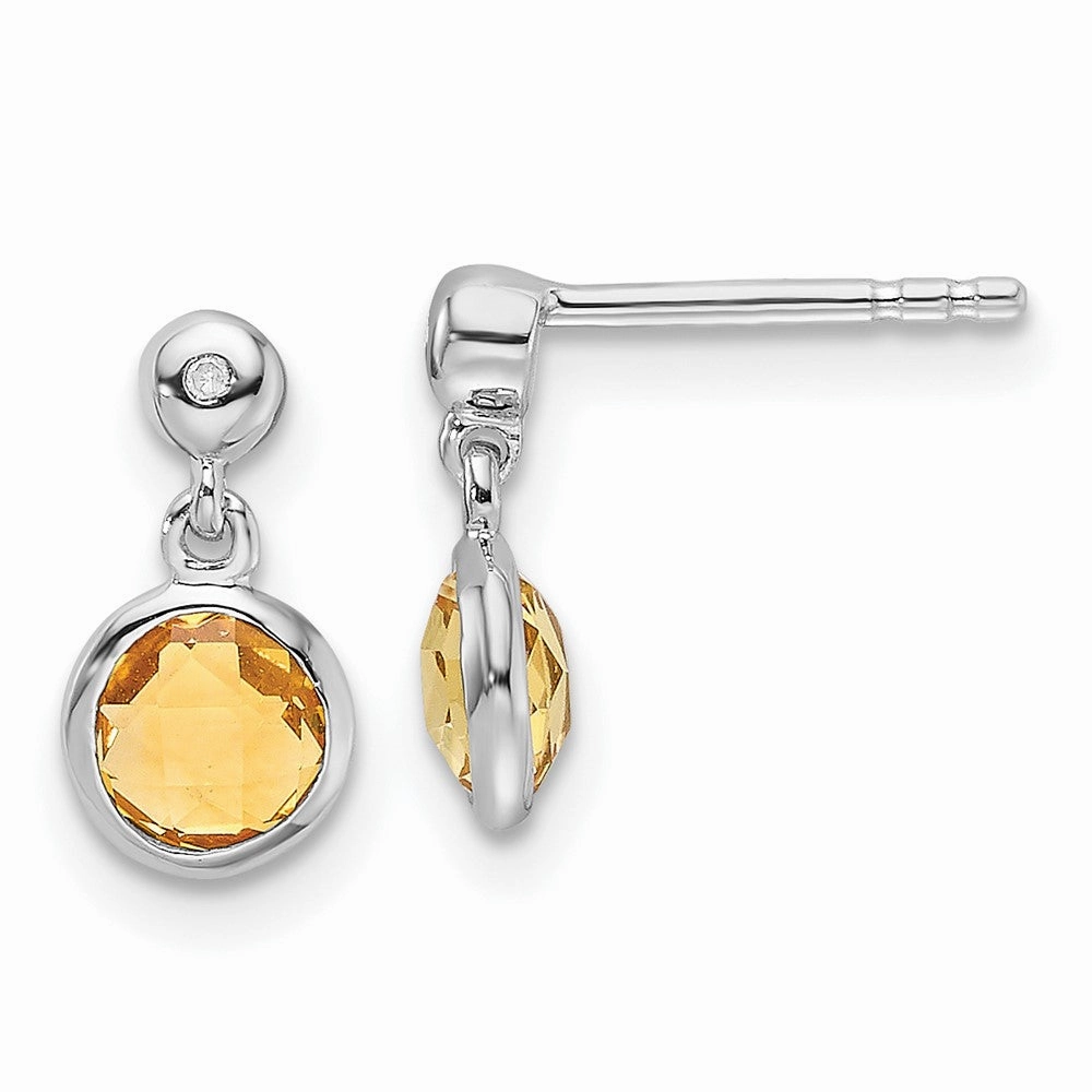 White Ice Sterling Silver Rhodium-plated Diamond and Citrine Post Dangle Earrings