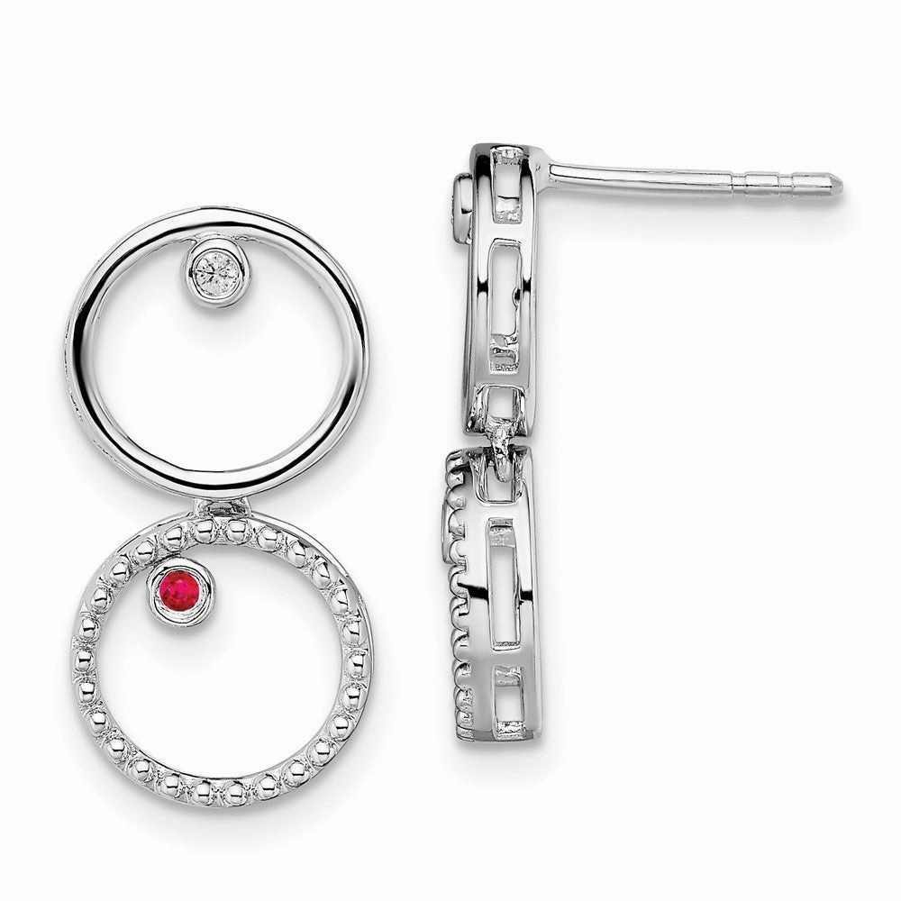 White Ice Sterling Silver Rhodium-plated Diamond and Ruby Post Drop Earrings