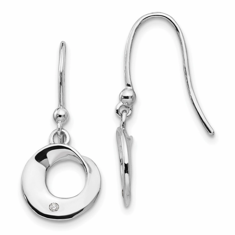 White Ice Sterling Silver Rhodium-plated Diamond Circle Shepherd Hook Dangle Earrings