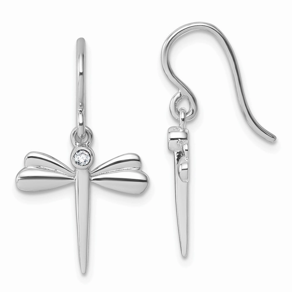 White Ice Sterling Silver Rhodium-plated Diamond Dragonfly Dangle Earrings
