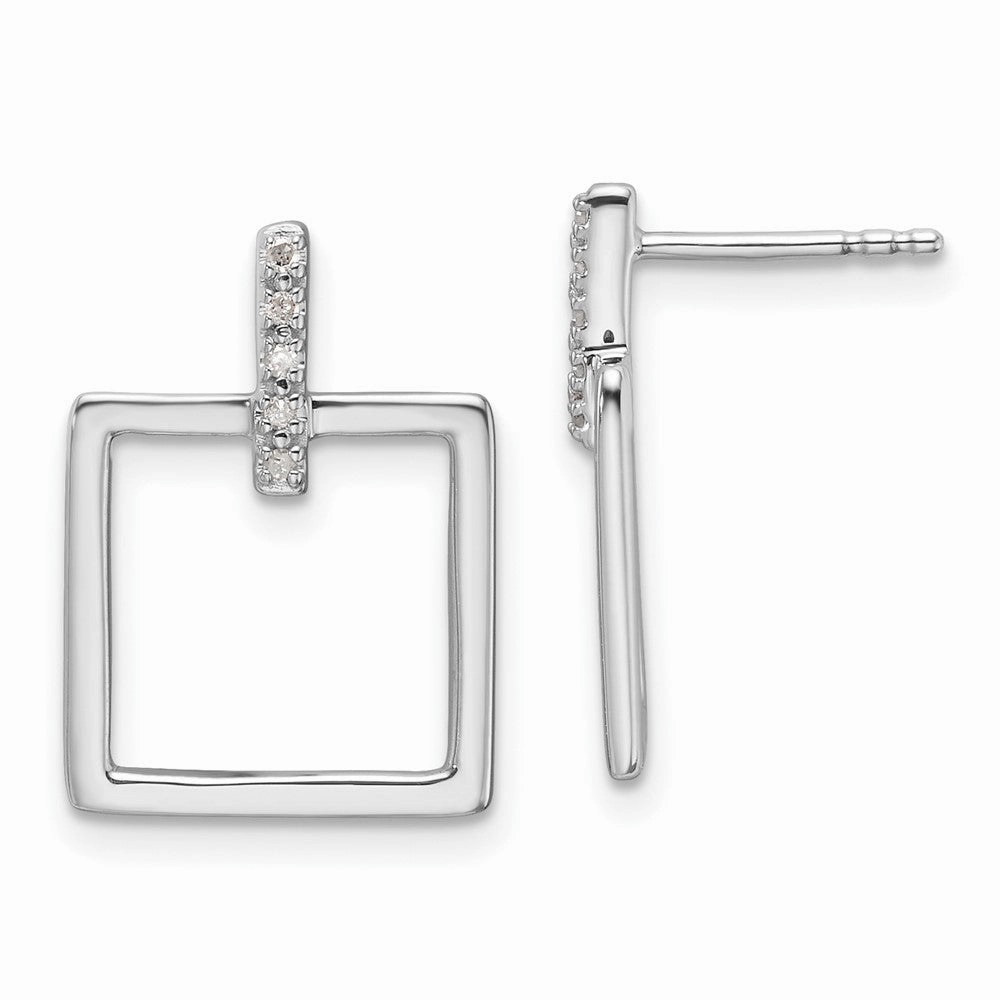 White Ice Sterling Silver Rhodium-plated Open Square Diamond Post Dangle Earrings