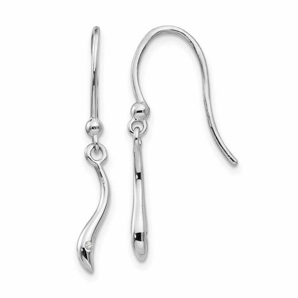 White Ice Sterling Silver Rhodium-plated Swirl Diamond Shepherd Hook Dangle Earrings