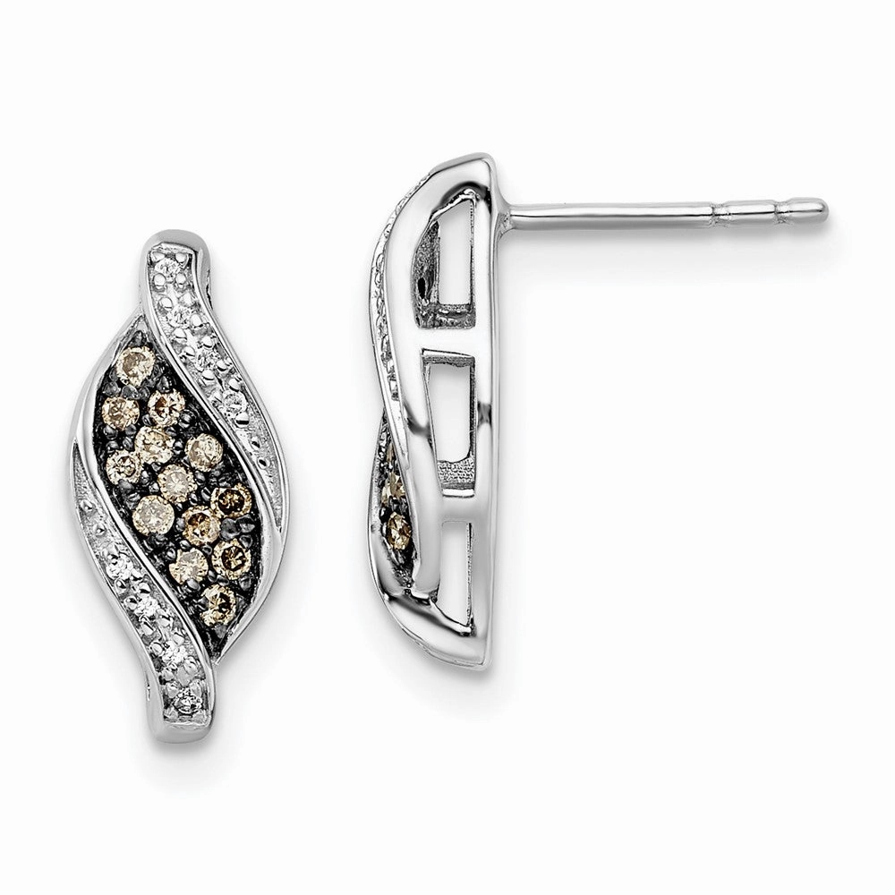 White Night Sterling Silver Rhodium-plated Champagne and White Diamond Fancy Marquise Post Earrings