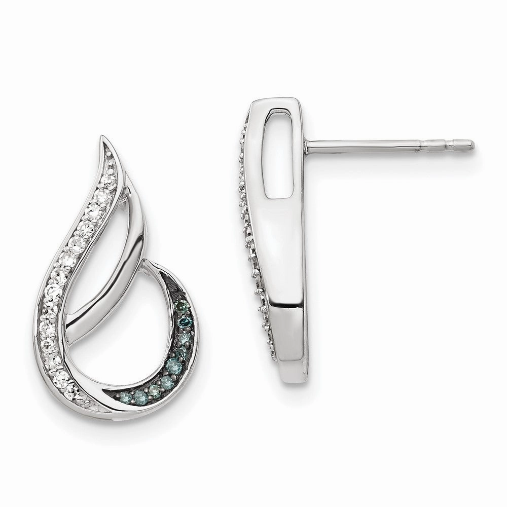 White Night Sterling Silver Rhodium-plated Polished Blue and White Diamond Post Earrings